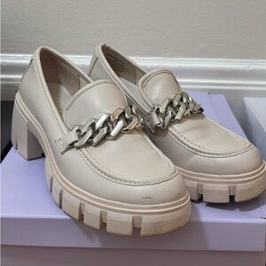 Women's Cream Loafers with Chain Detail